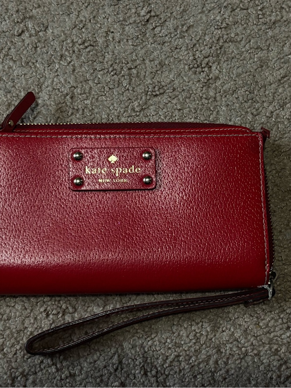 kate spade Red Leather Zip Wristlet with Gold Logo